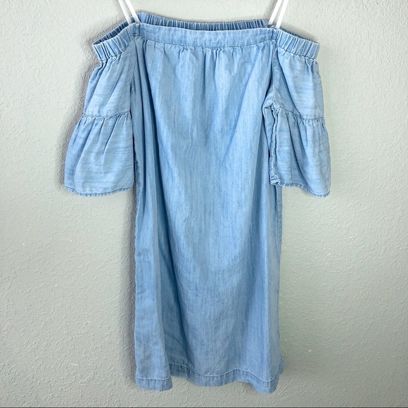 Madewell Azalea Denim Chambray Off Shoulder Casual Dress Size XXS Blue Short - Picture 3 of 9